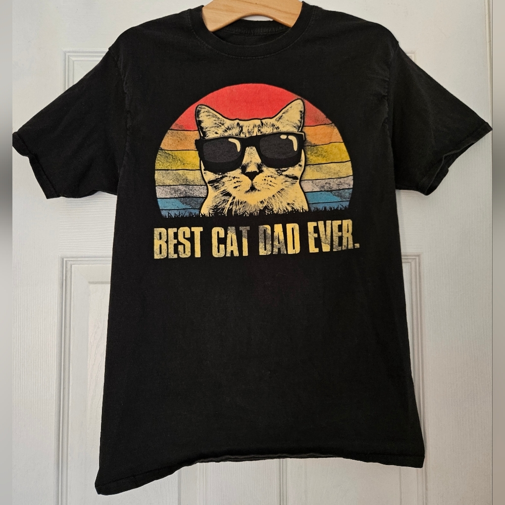 "Best Cat Dad Ever" Hanes Men's Black T-shirt Size Medium